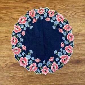 Vintage 1940s Cotton Round Floral Handkerchief